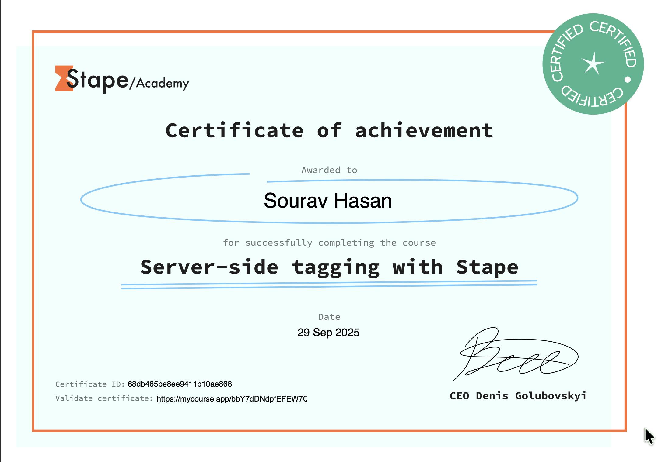 Stape Academy, Server-side tagging with Stape certificate